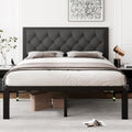 iPormis Queen Metal Bed Frame - Linen Platform with Tufted Headboard