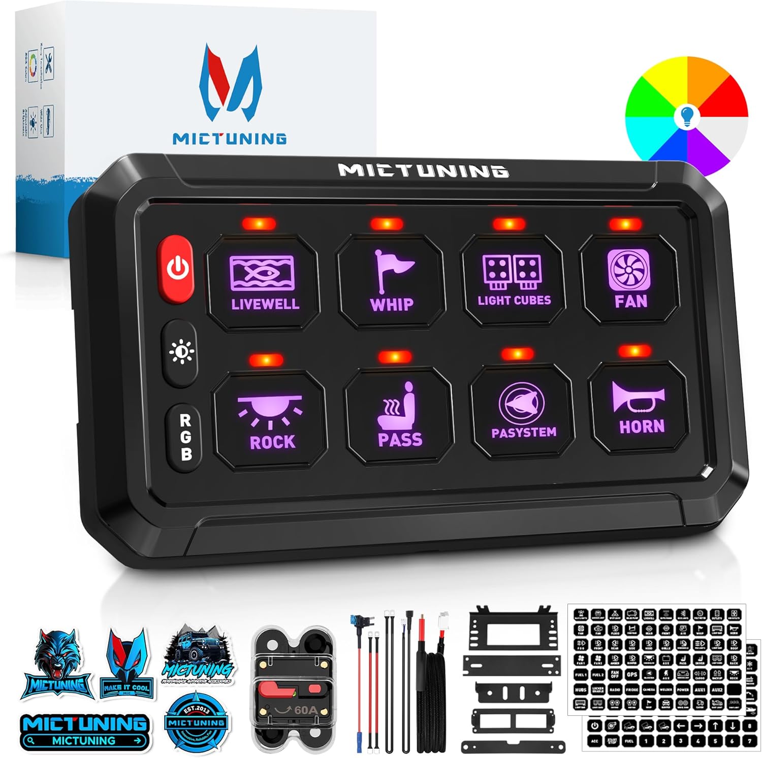 MICTUNING P1s RGB 5 Inch 8 Gang Switch Panel for Cars
