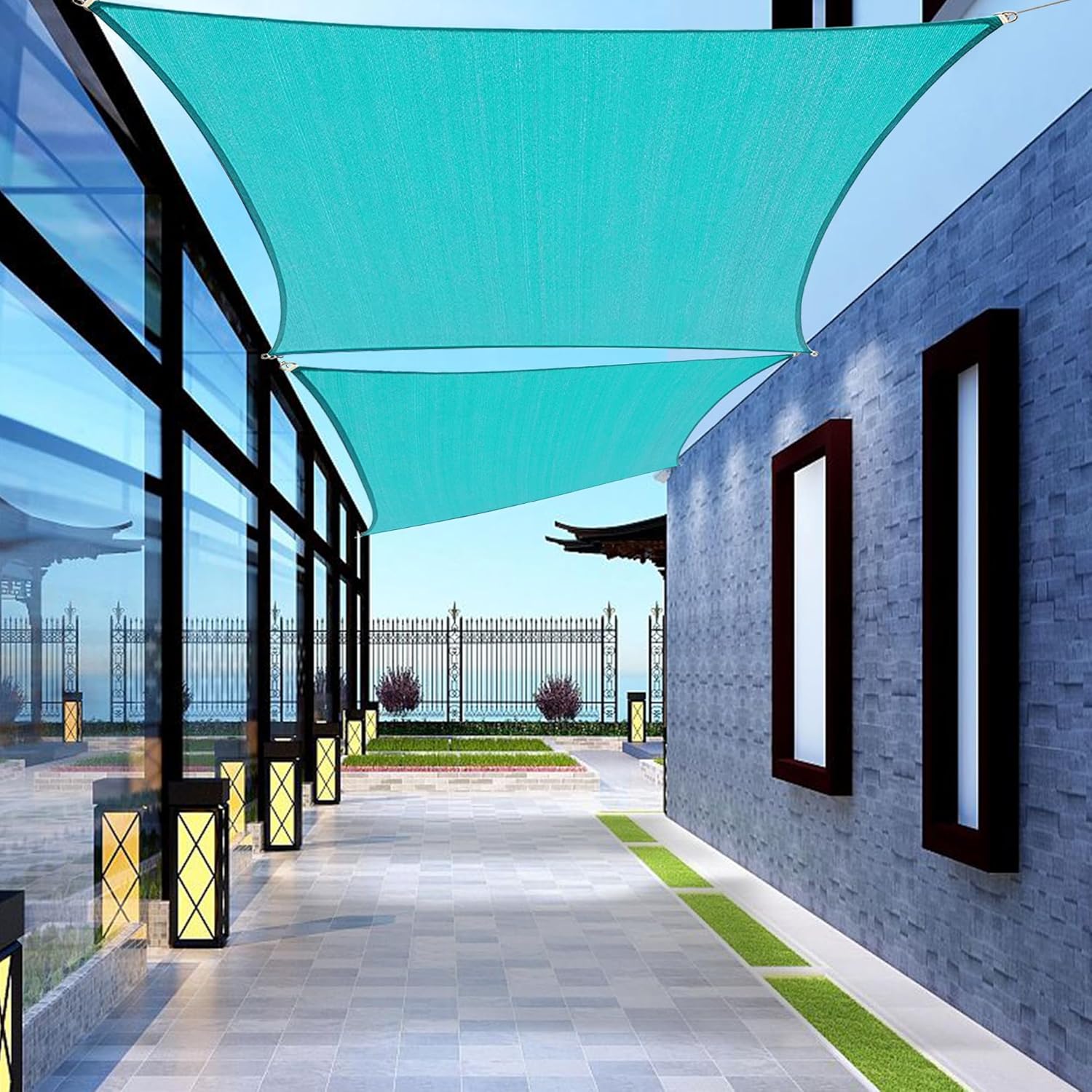 Custom Size Turquoise Rectangle Sun Shade Sail Canopy for Outdoors