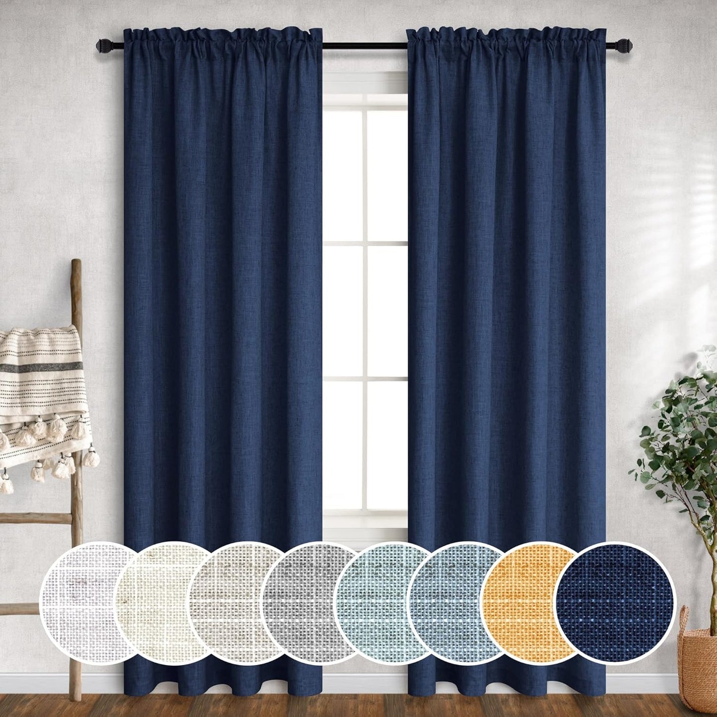 Navy Blue Curtains 96 Inches Long for Boys Room 2 Panel Set