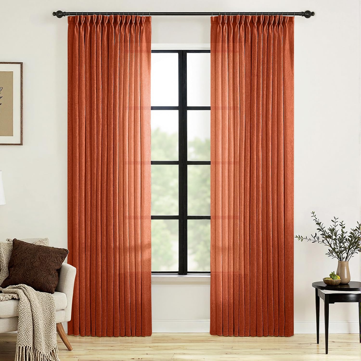 MIULEE 108 Linen Curtains - Boho Rust Elegance