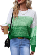 Women's Striped Color Block Sweater Long Sleeve Crewneck