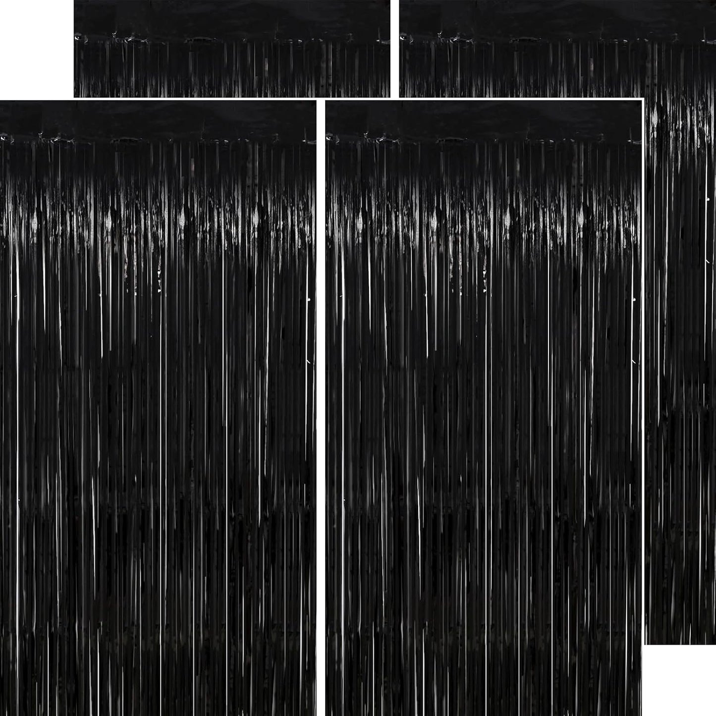 Glittery Black Party Backdrop - 4 Pack 3.2 x 8.2 FT - Perfect for All Occasions!