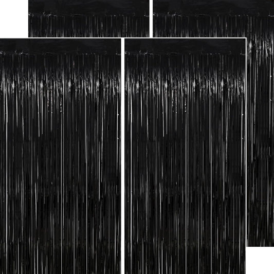 Glittery Black Party Backdrop - 4 Pack 3.2 x 8.2 FT - Perfect for All Occasions!