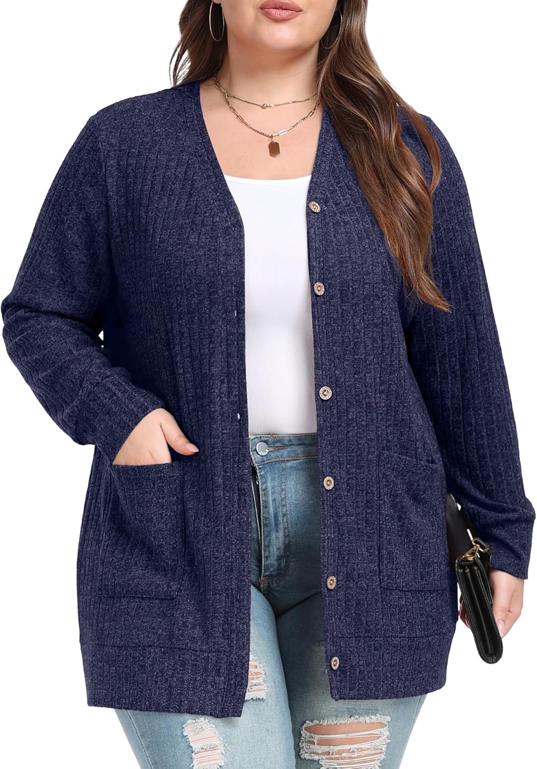 Plus Size Cardigan for Women Open Front Lightweight Sweater