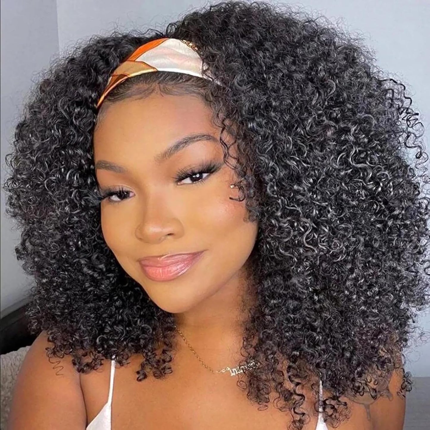 Kinky Curly Headband Wig Human Hair Wigs for Black Women