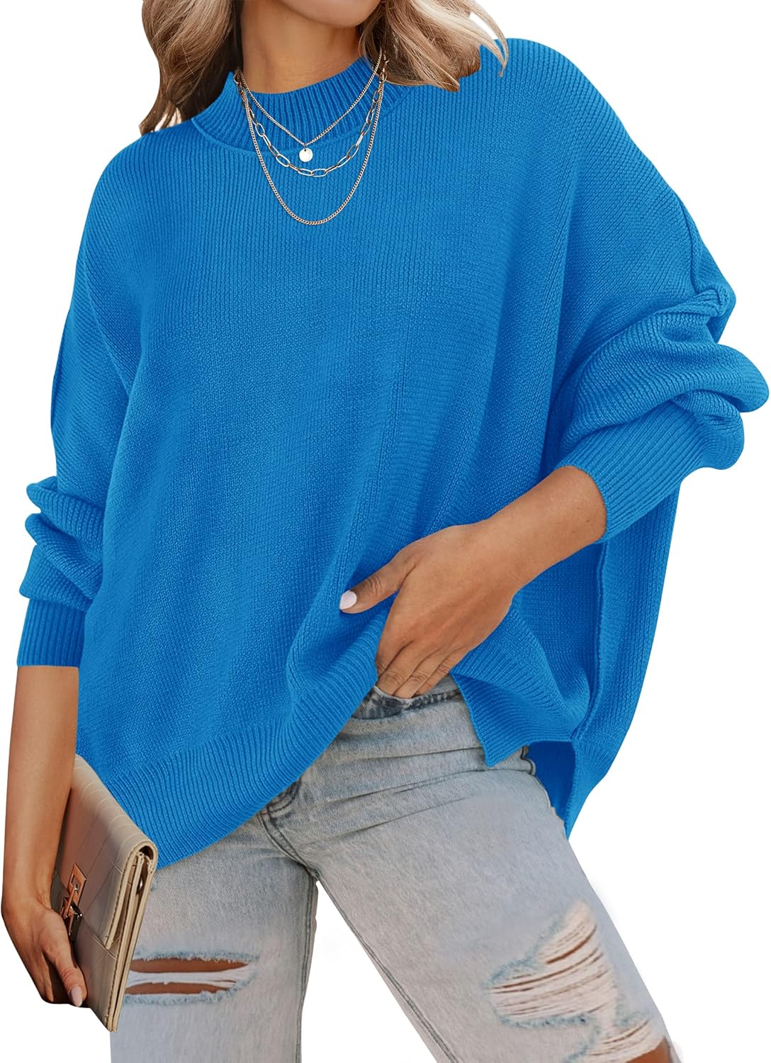 ZESICA Women's Oversized Ribbed Knit Pullover Sweater for Fall