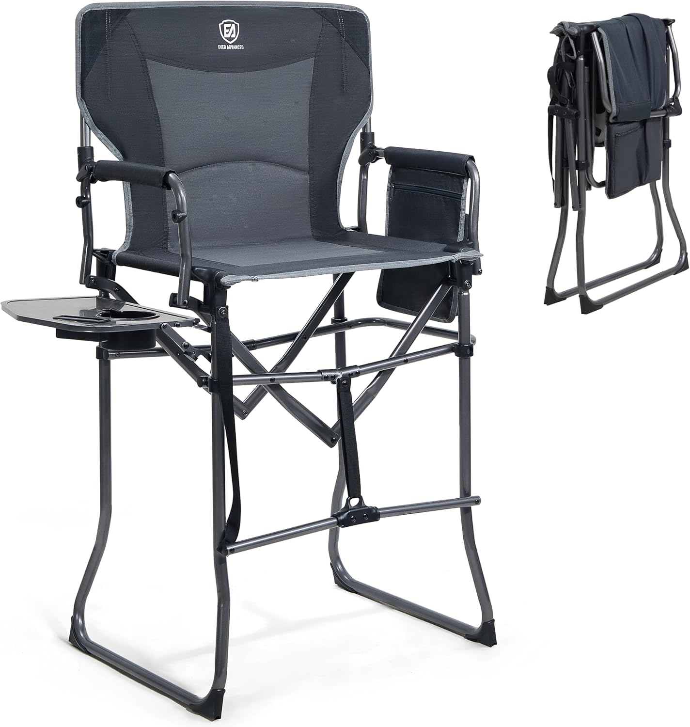 Portable Tall Folding Camping Chair with Side Table for Comfort