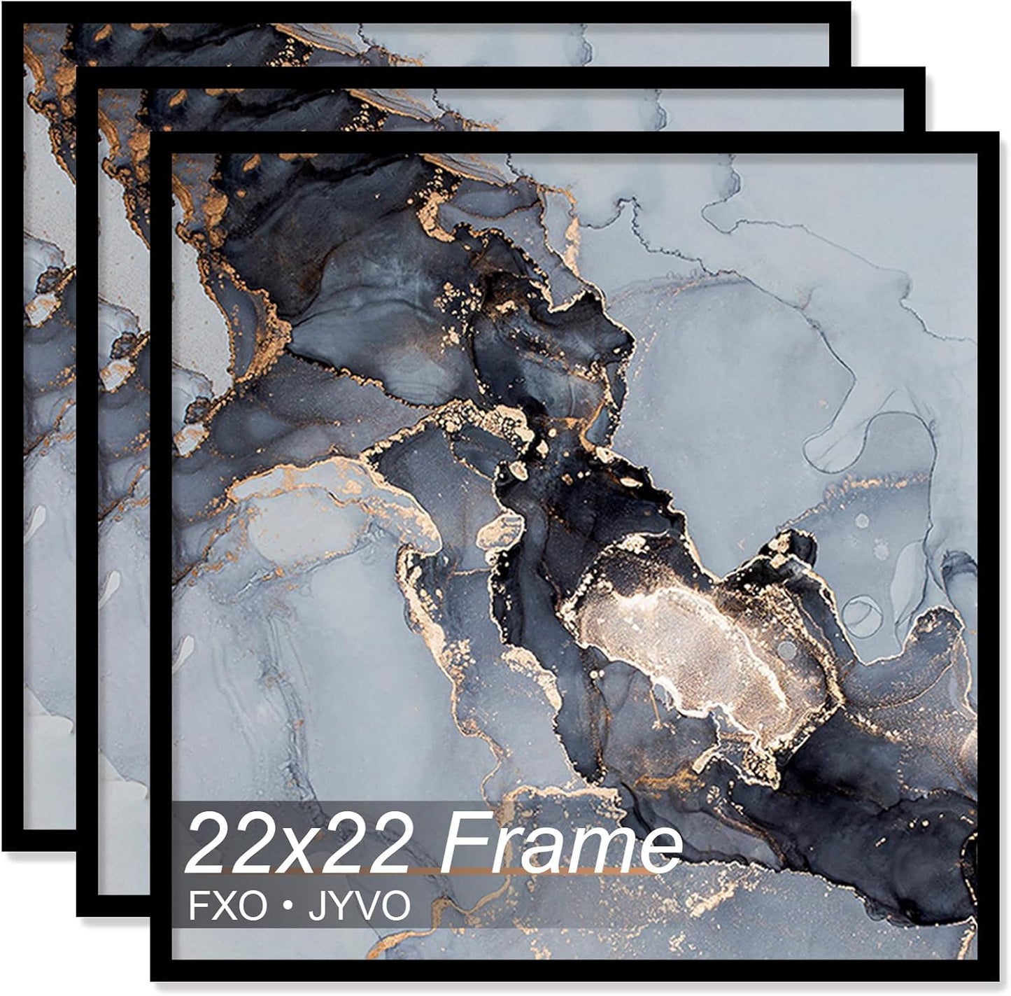 22x22 Frame Set of 3 - Black Picture Frame for Square Photos