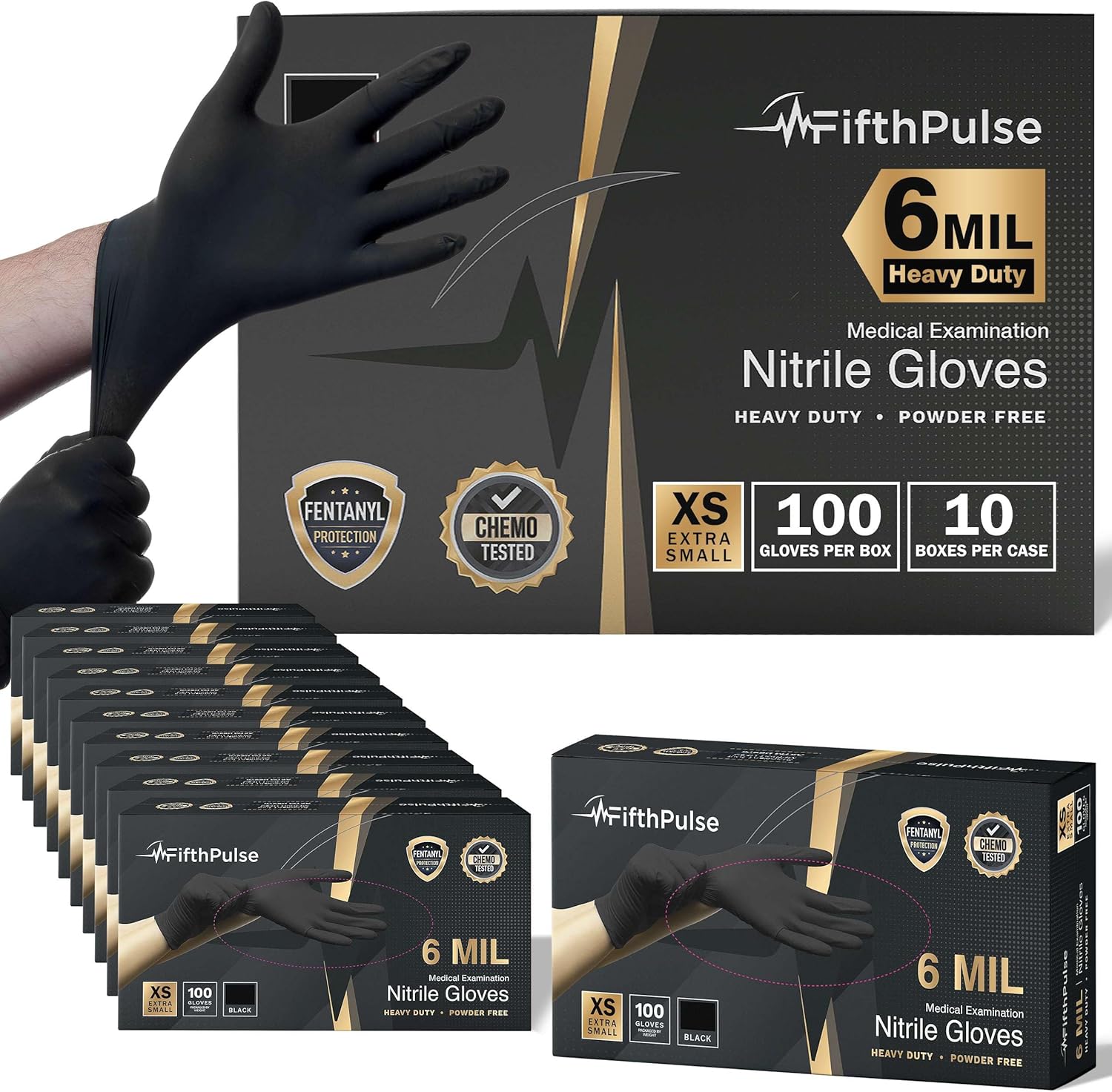 FifthPulse 6 Mil Black Nitrile Gloves for Heavy Duty Use