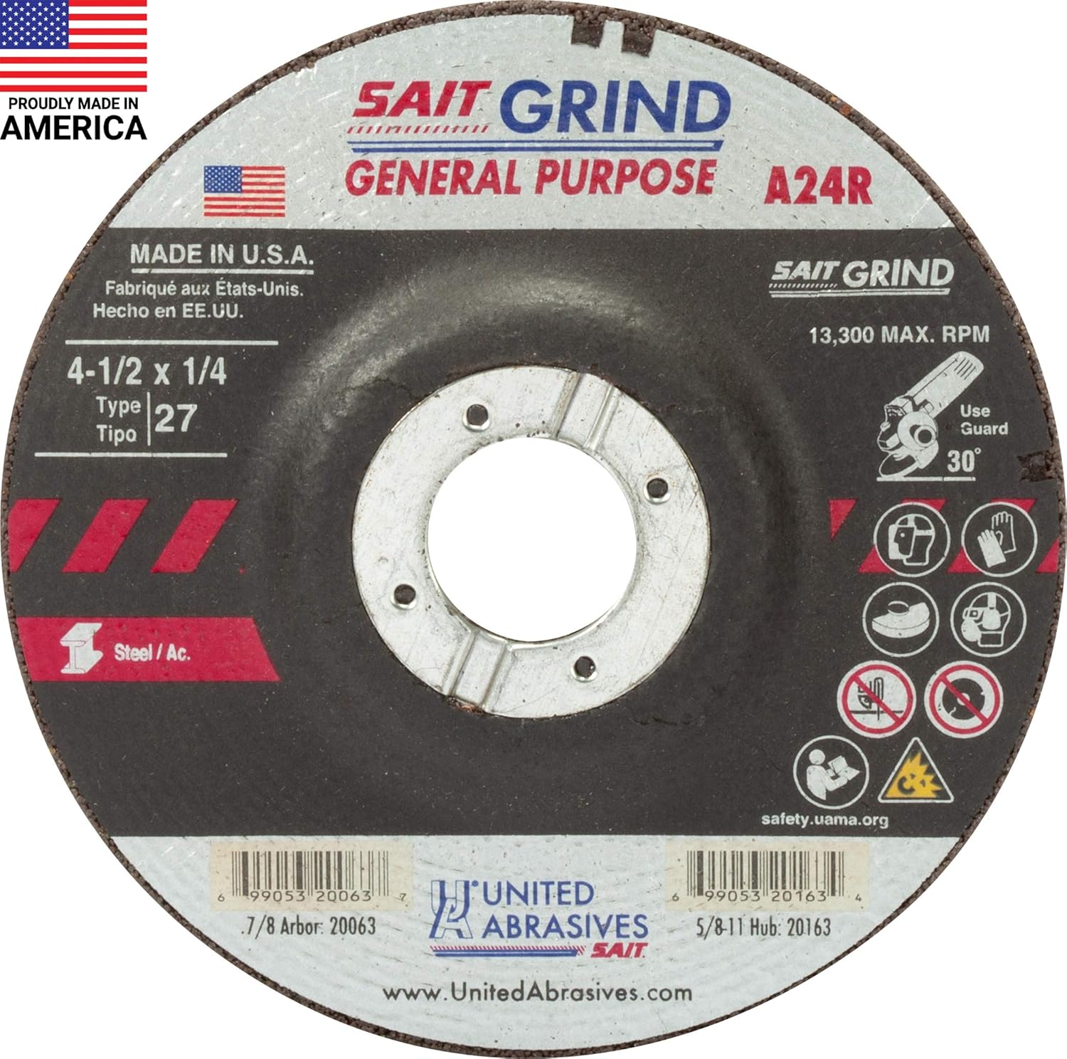 United Abrasives-SAIT 20063 A24R General Purpose Grinding Wheel