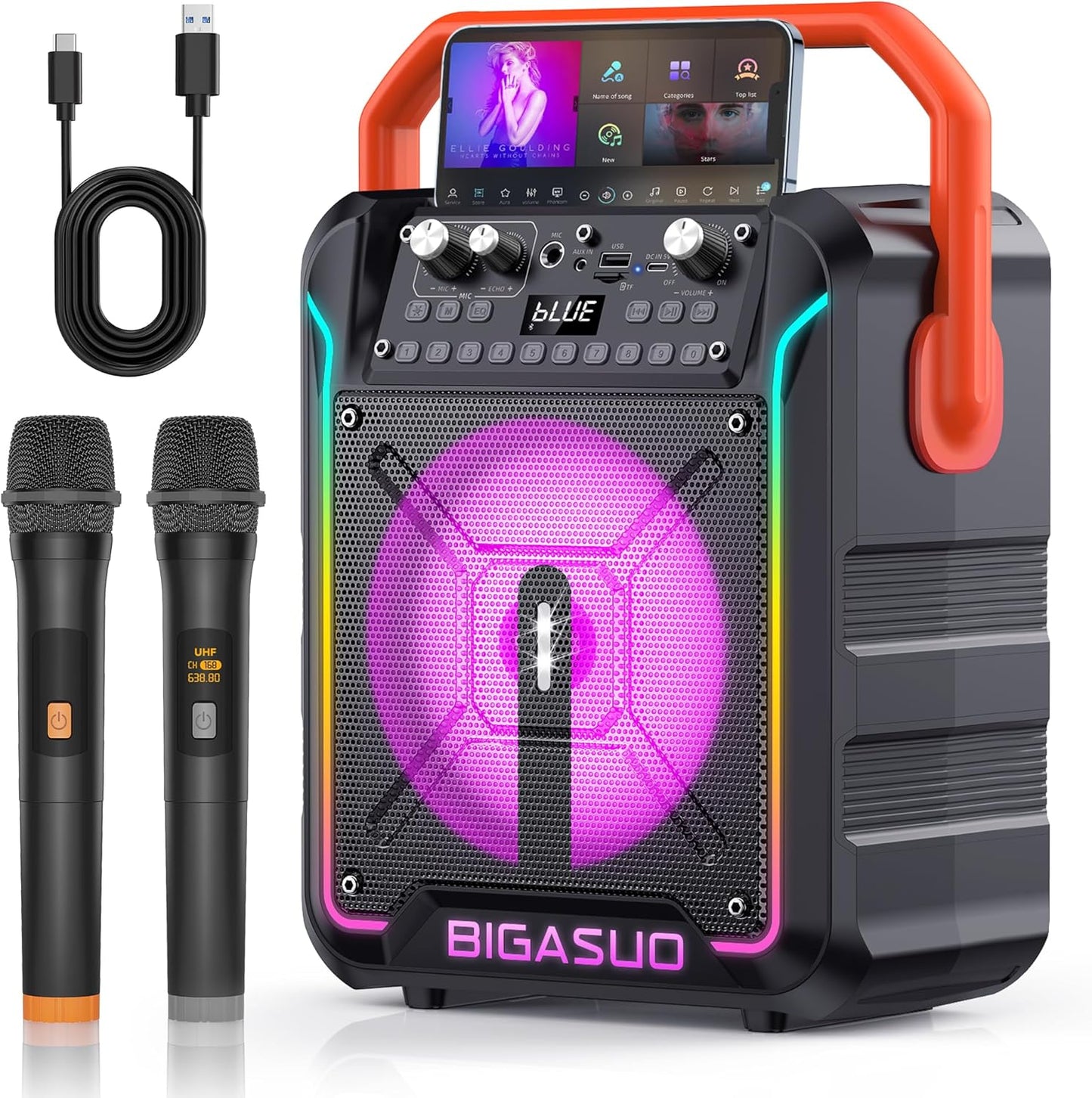 BIGASUO Karaoke Machine for Adults with Wireless Microphones