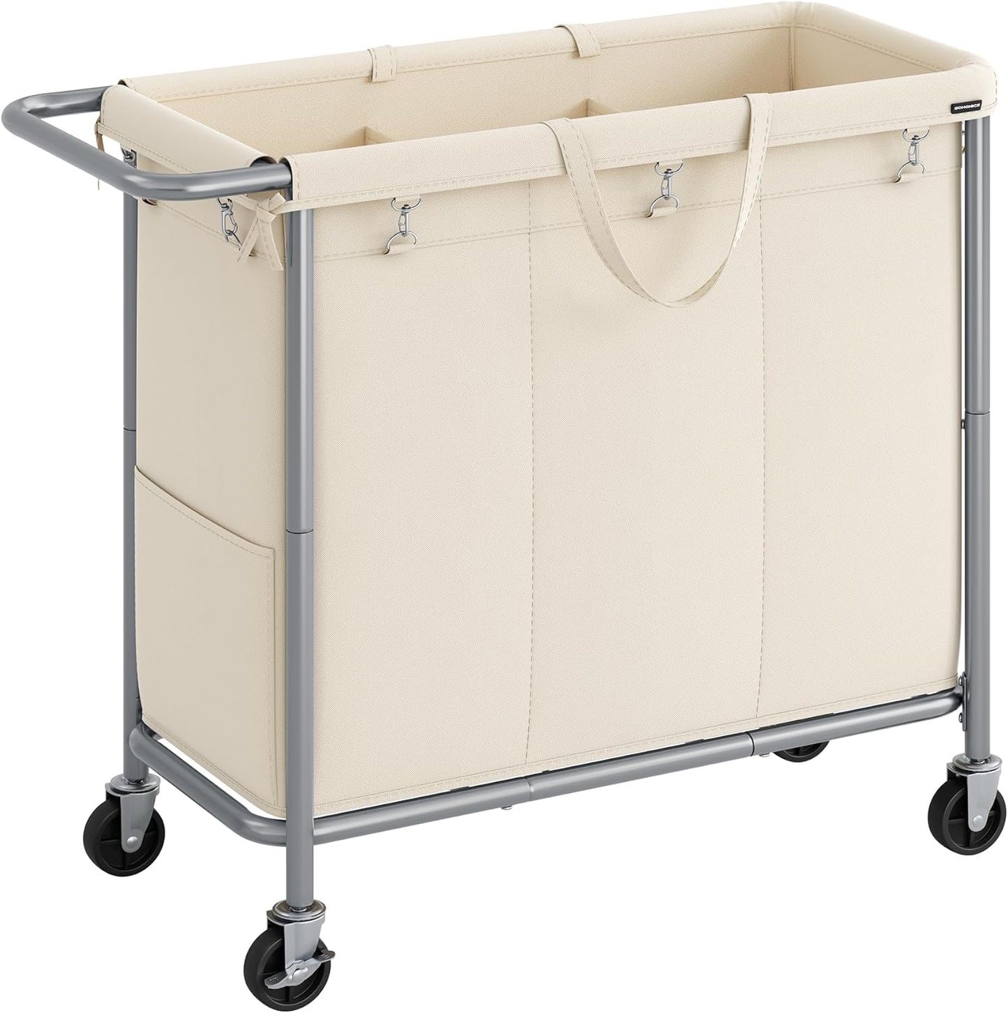 SONGMICS 3-Section Rolling Laundry Hamper with Wheels and Liner