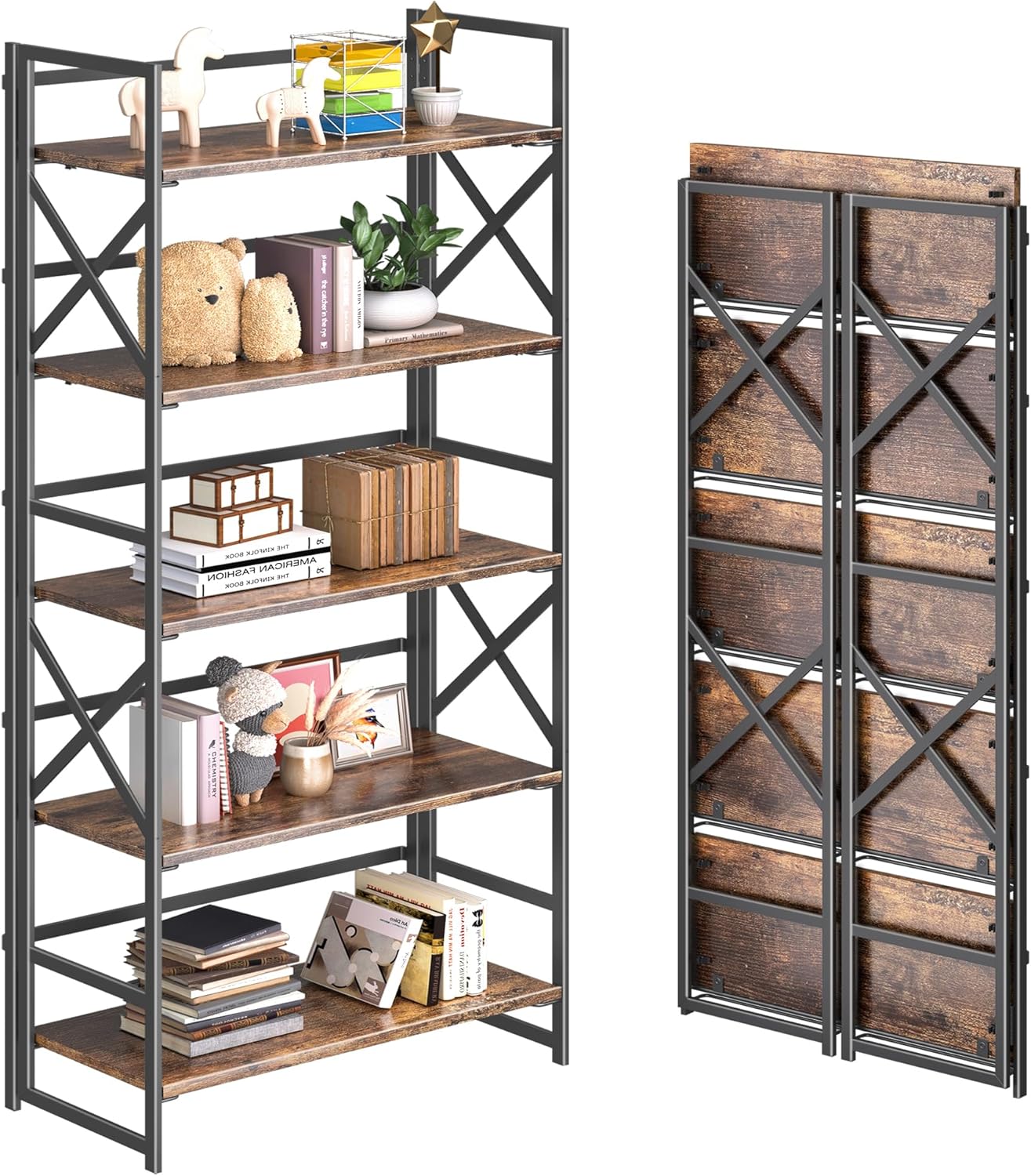 4NM 5 Tiers No Assembly Book Shelves for Home and Office
