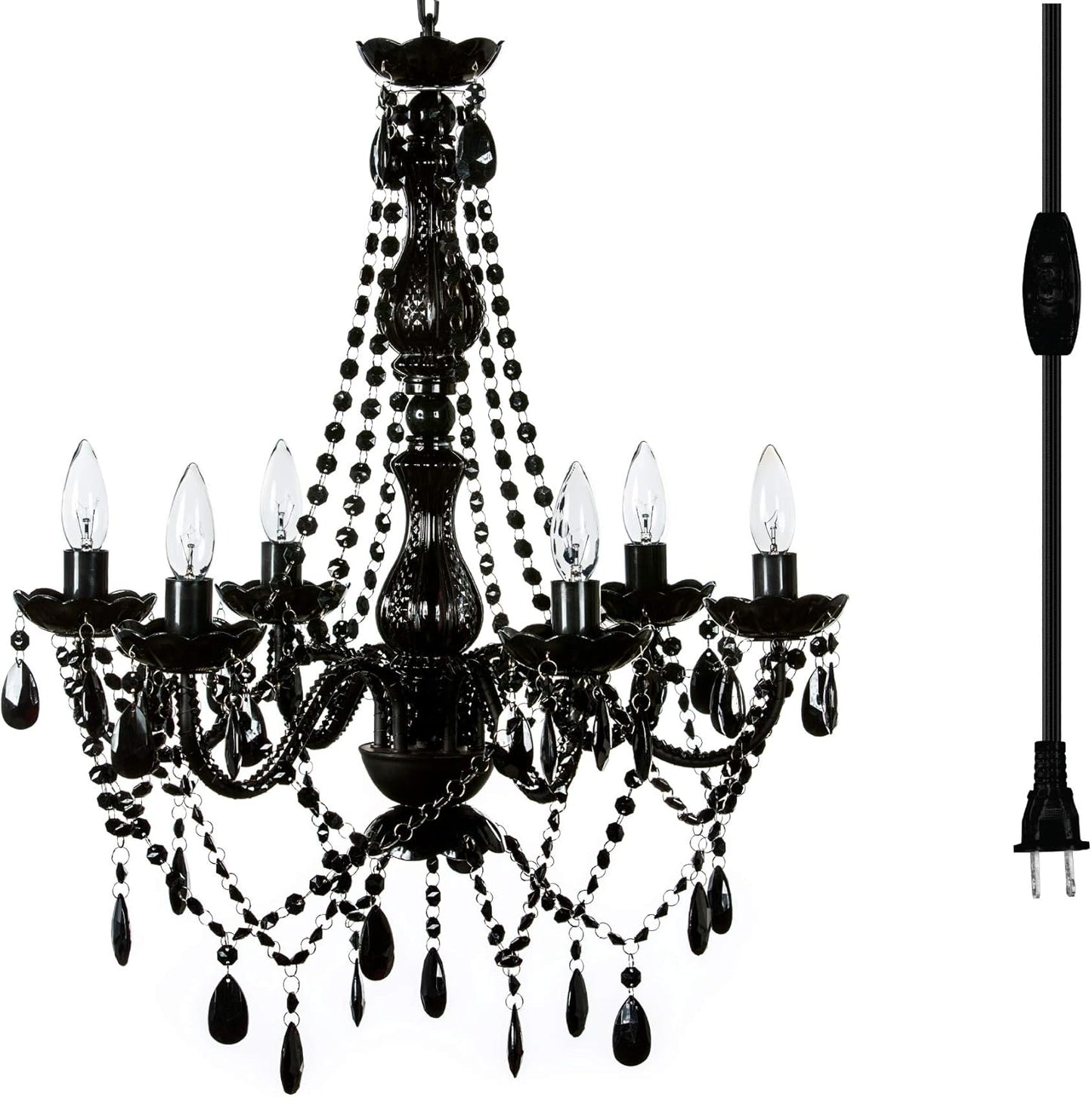 Elegant Plug-in 6 Light Black Hanging Swag Chandelier Design