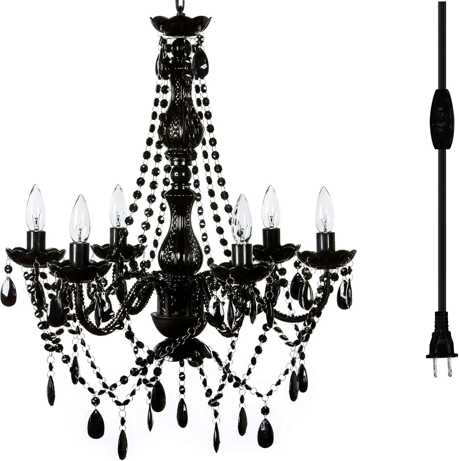 Elegant Plug-in 6 Light Black Hanging Swag Chandelier Design