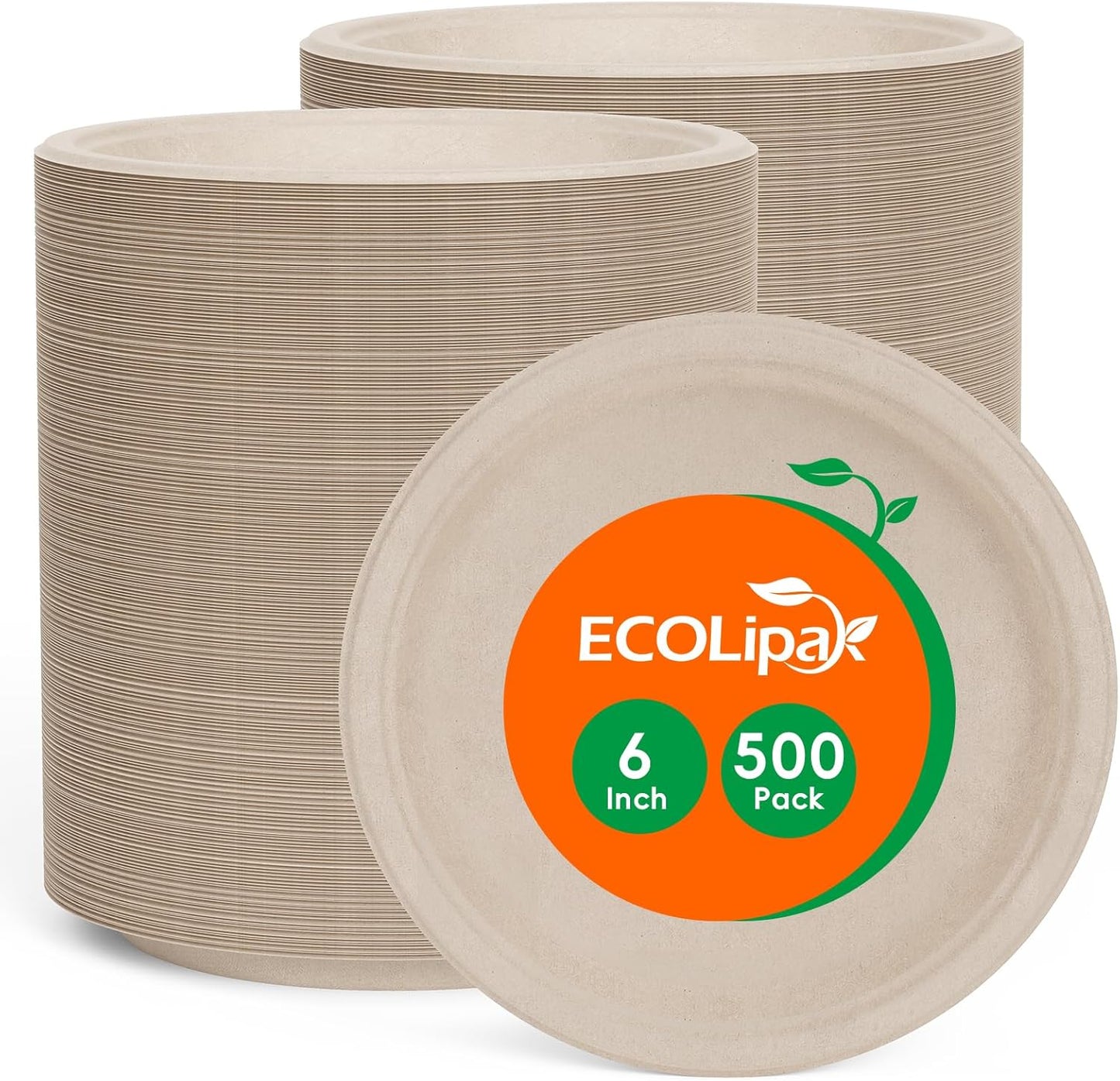 ECOLipak 6 Inch Disposable Compostable Paper Plates for Parties