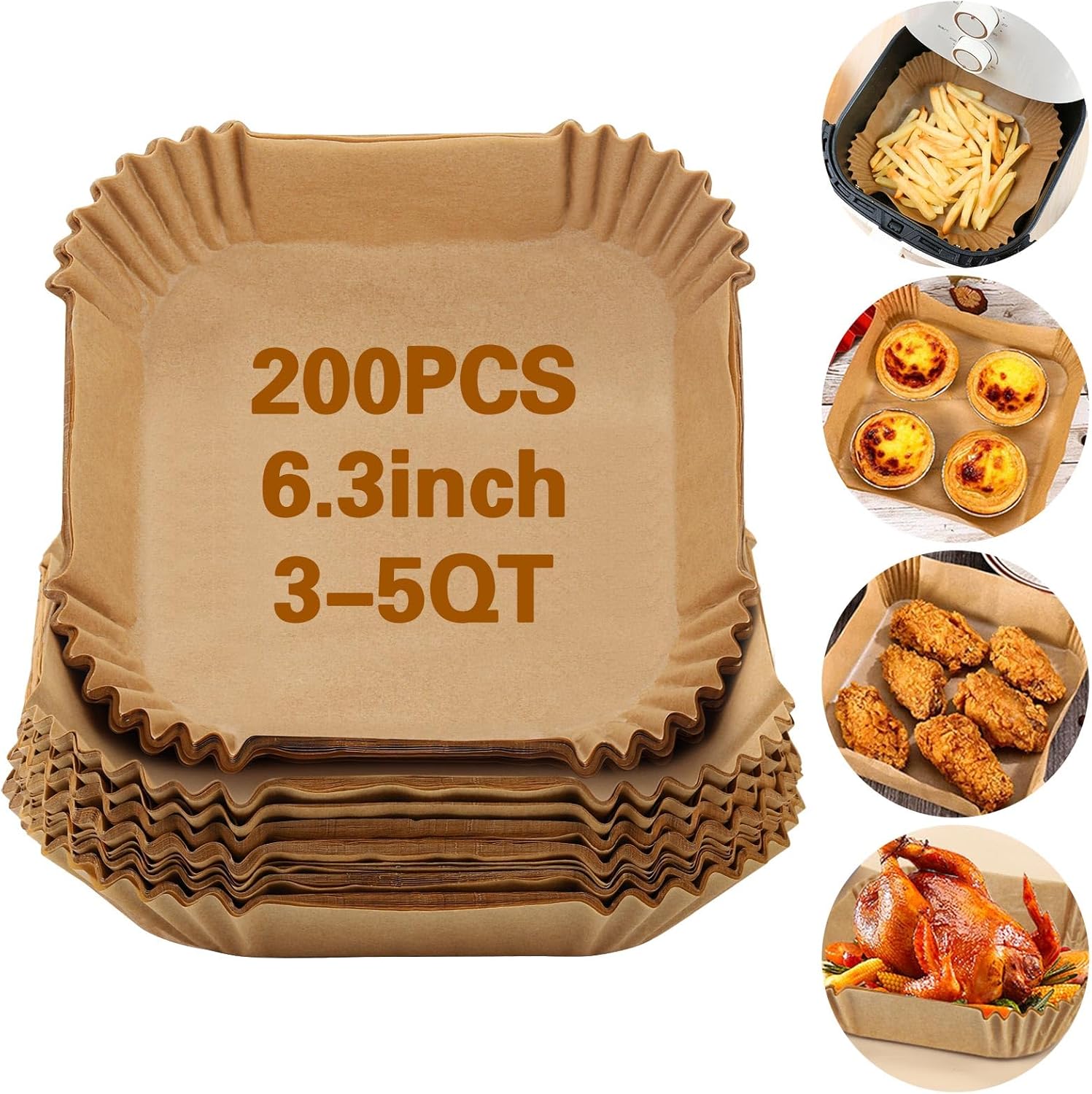 Tecbeauty 6.3 Inch Air Fryer Liners - Non-Stick Parchment for Easy Cooking