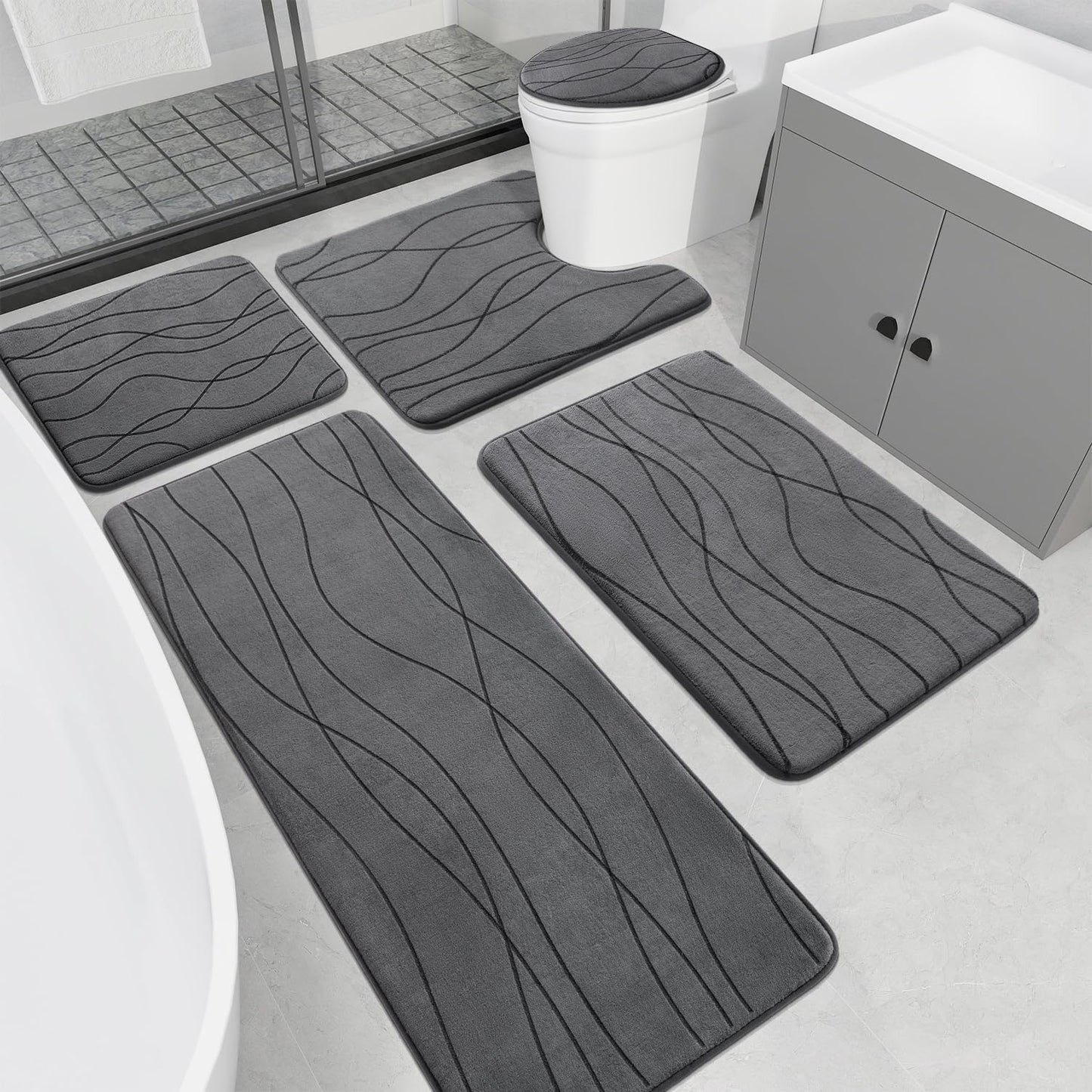 YIHOUSE Memory Foam Bathroom Rug Set - Ultra Absorbent & Soft