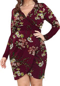POSESHE Womens Plus Size Deep V Neck Bodycon Wrap Dress - Flattering