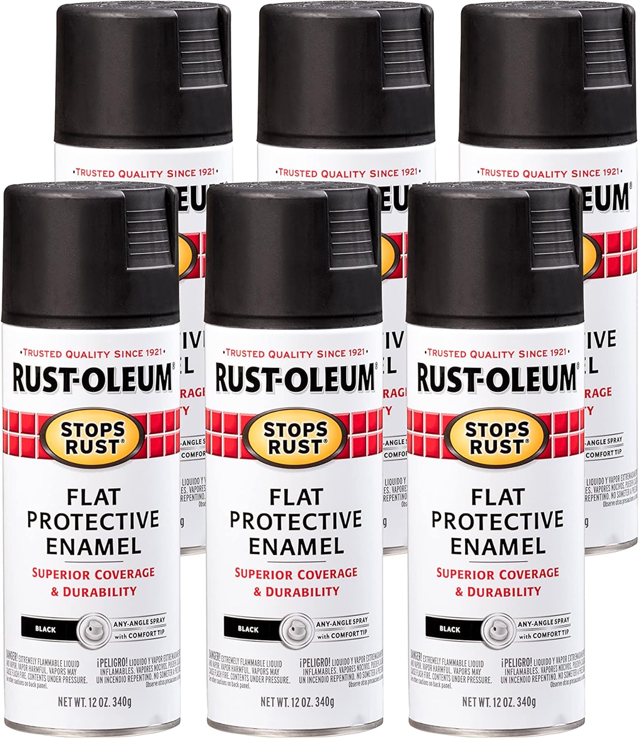 Rust-Oleum Stops Rust Spray Paint, 12 oz, Flat Black, 6 Pack