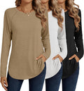 3 Pack Women's Long Sleeve Crew Neck Tunic Tops - Side Split Curved