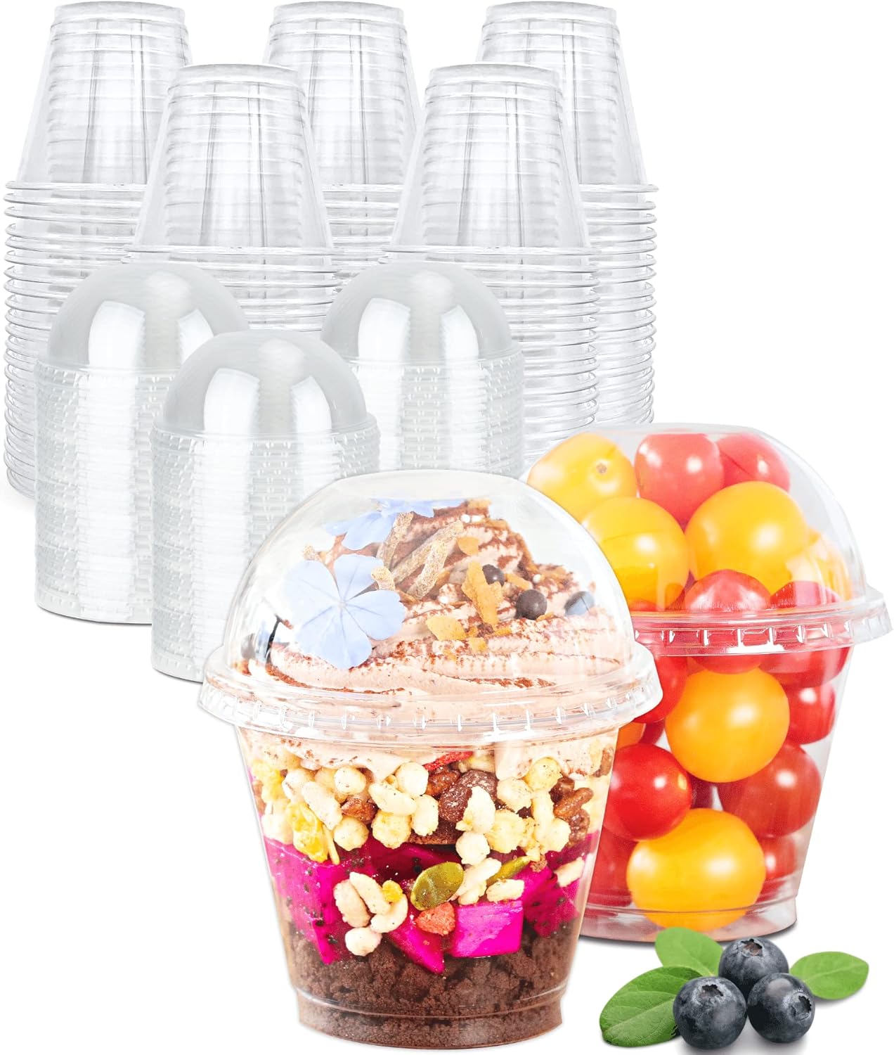 9 oz Clear Plastic Cups with Lids for Parties and Desserts