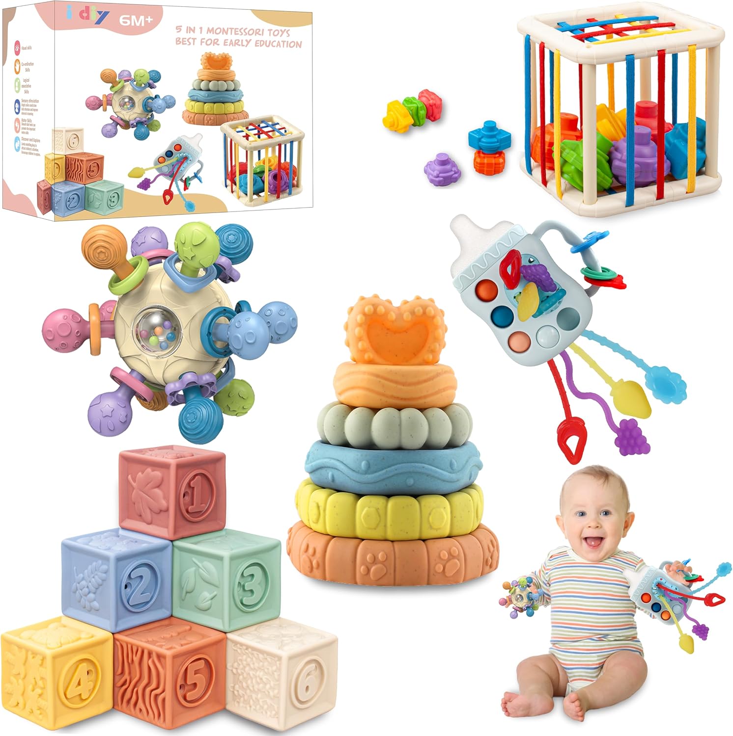 Montessori Baby Toys Set 0-12 Months: Develops Early Skills