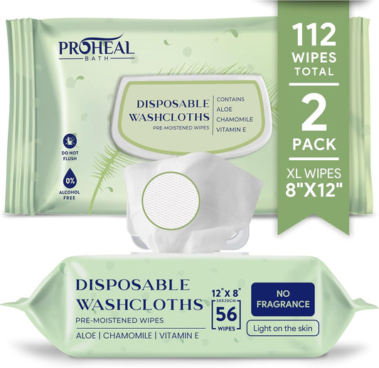ProHeal Adult Body Wipes - 112 Count Disposable Incontinence Wipes, 12x8 - Gentle Cleanse for Elderly