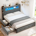Queen Upholstered LED Bed Frame with Storage Drawers - Smart Velvet