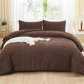 AveLom Brown Seersucker Queen Comforter Set (90x90 in) - Lightweight