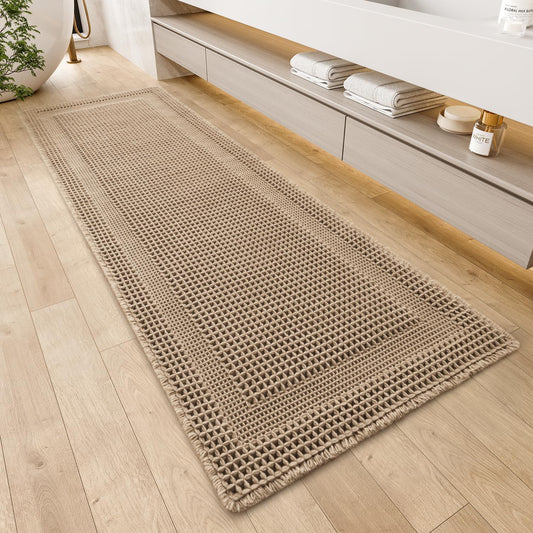 Waffle Bath Mat for Bathroom Non Slip, Ultra Soft Boho Rug