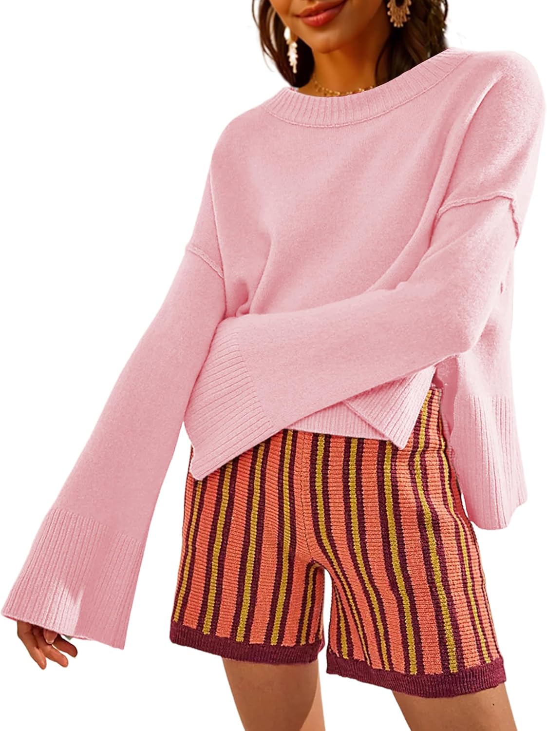 Womens Lightweight Sweaters with Bell-Style Sleeves for Comfort