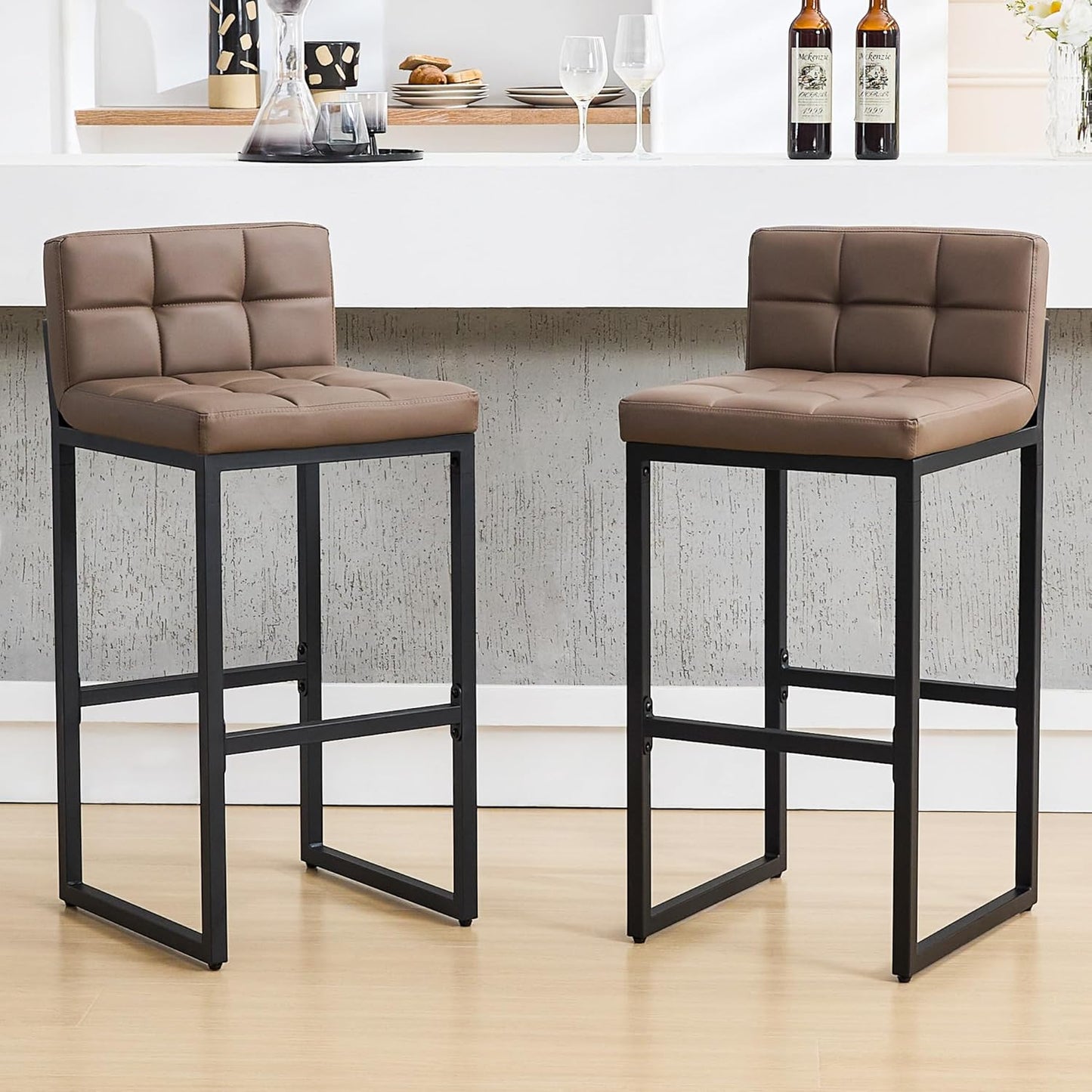 Set of 2 Modern Barstools with Back for Kitchen Island Use