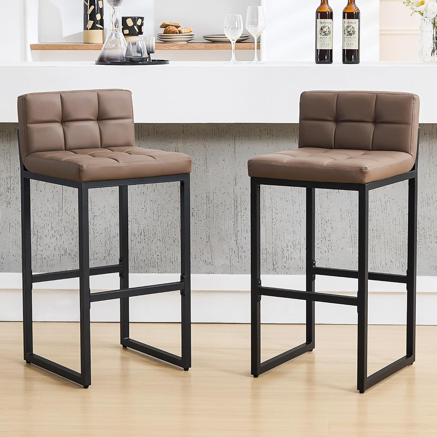 Set of 2 Modern Barstools with Back for Kitchen Island Use