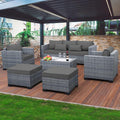 Wicker Patio Conversation Set with Storage Table and Grey Cushions