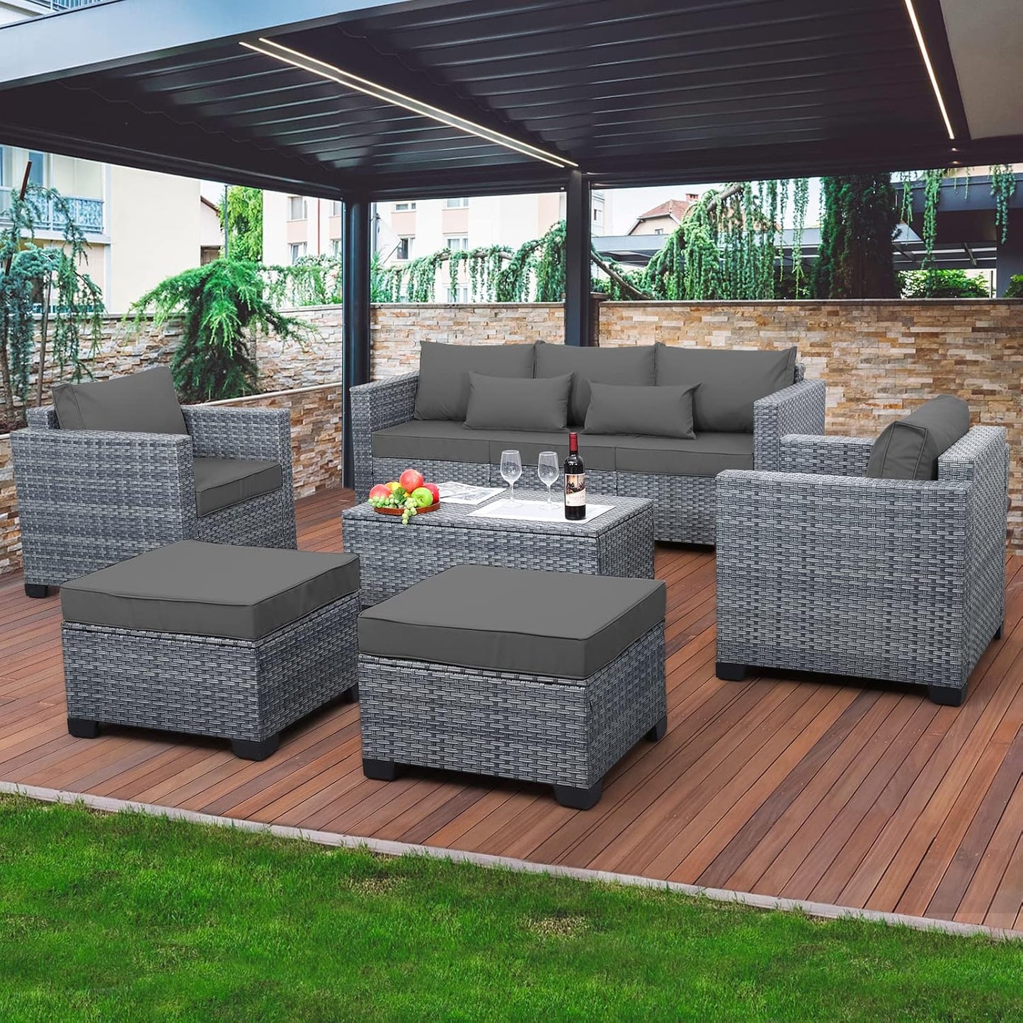 6 Pieces Wicker Patio Furniture Sets for Outdoor Comfort