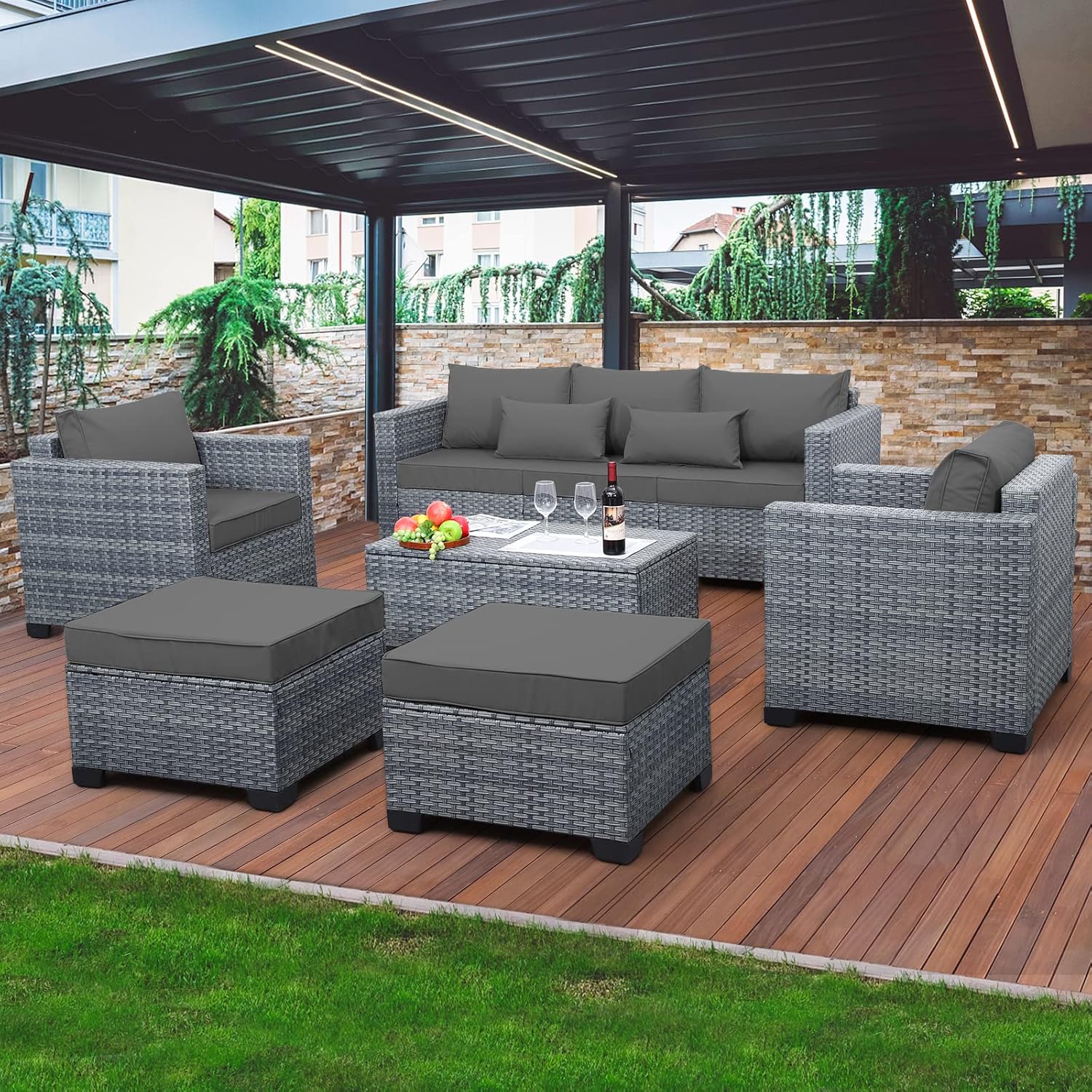 6 Pieces Wicker Patio Furniture Sets for Outdoor Comfort