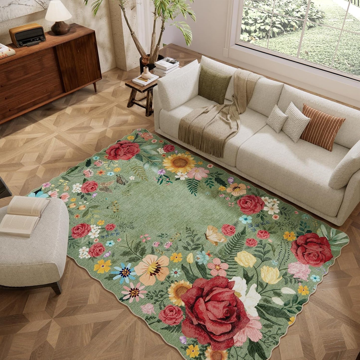 Floral Washable 6ftx9ft Area Rugs for Bedroom and Living Room