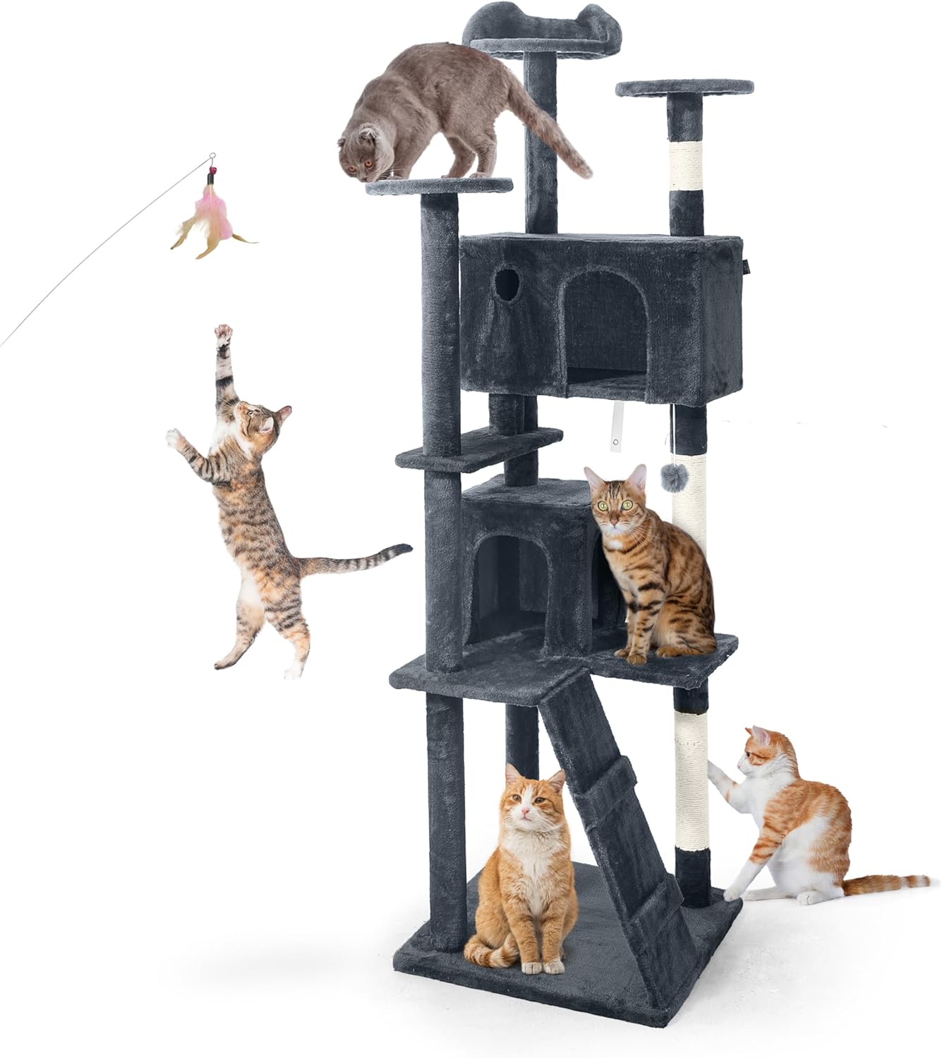 74-Inch Cat Tower for Large Cats with Multi-Level Design