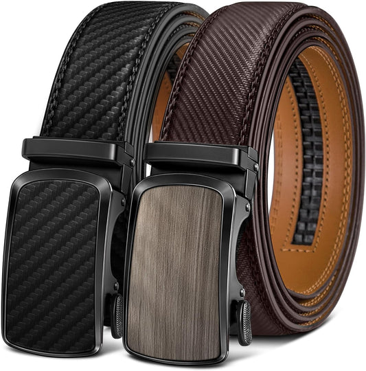 BULLIANT Men's Ratchet Belt 2 Pack - Adjustable Leather Belts