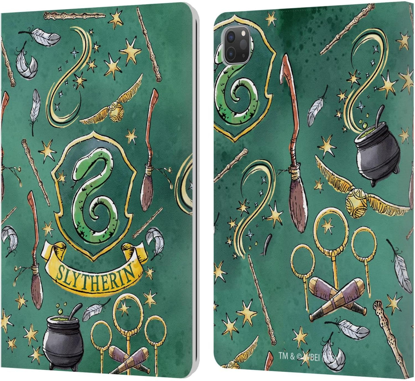 Harry Potter Slytherin Pattern Leather Wallet Case for iPad Pro