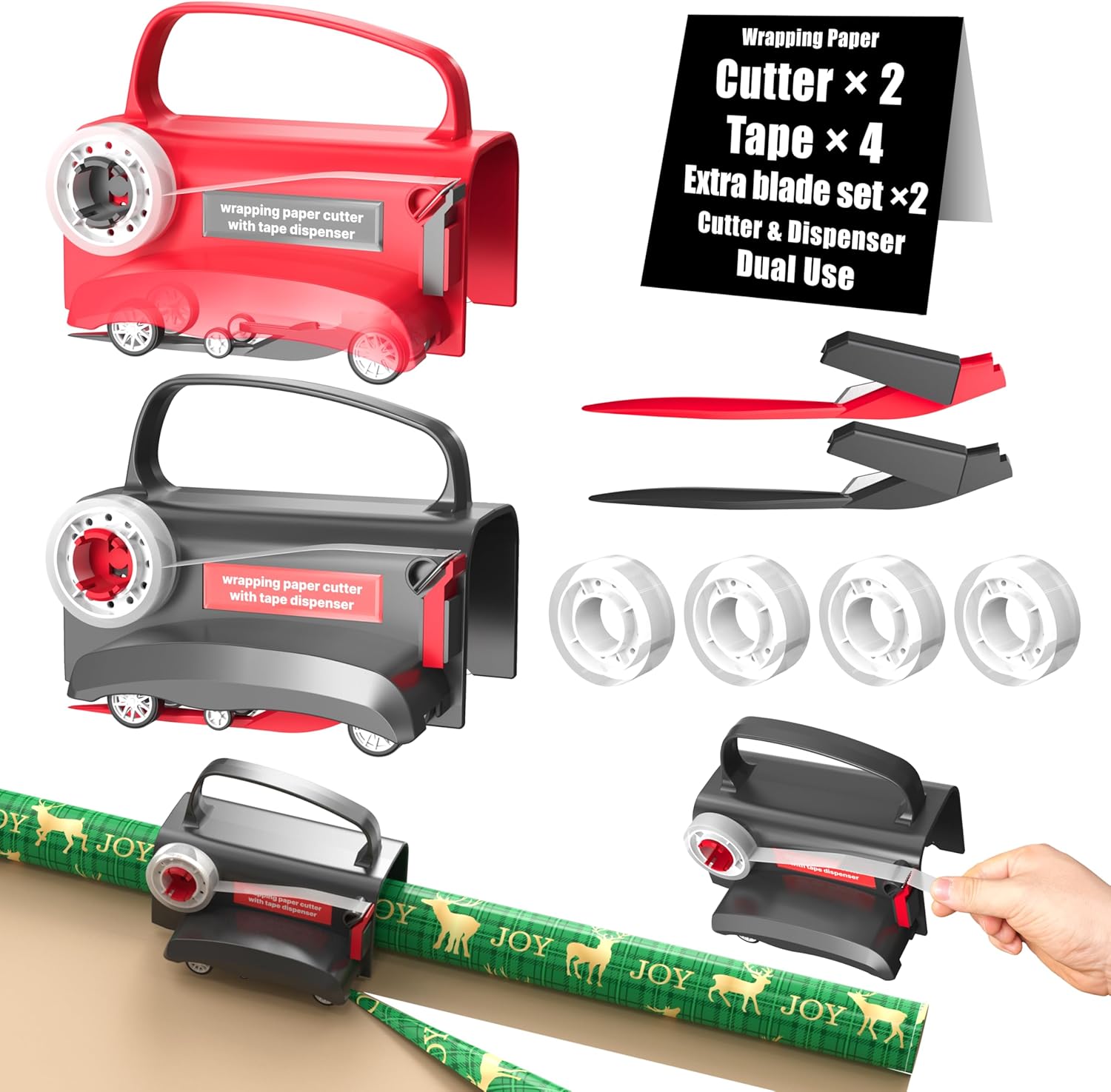 Revolutionary Wheel Wrapping Paper Cutter & Tape Dispenser Kit