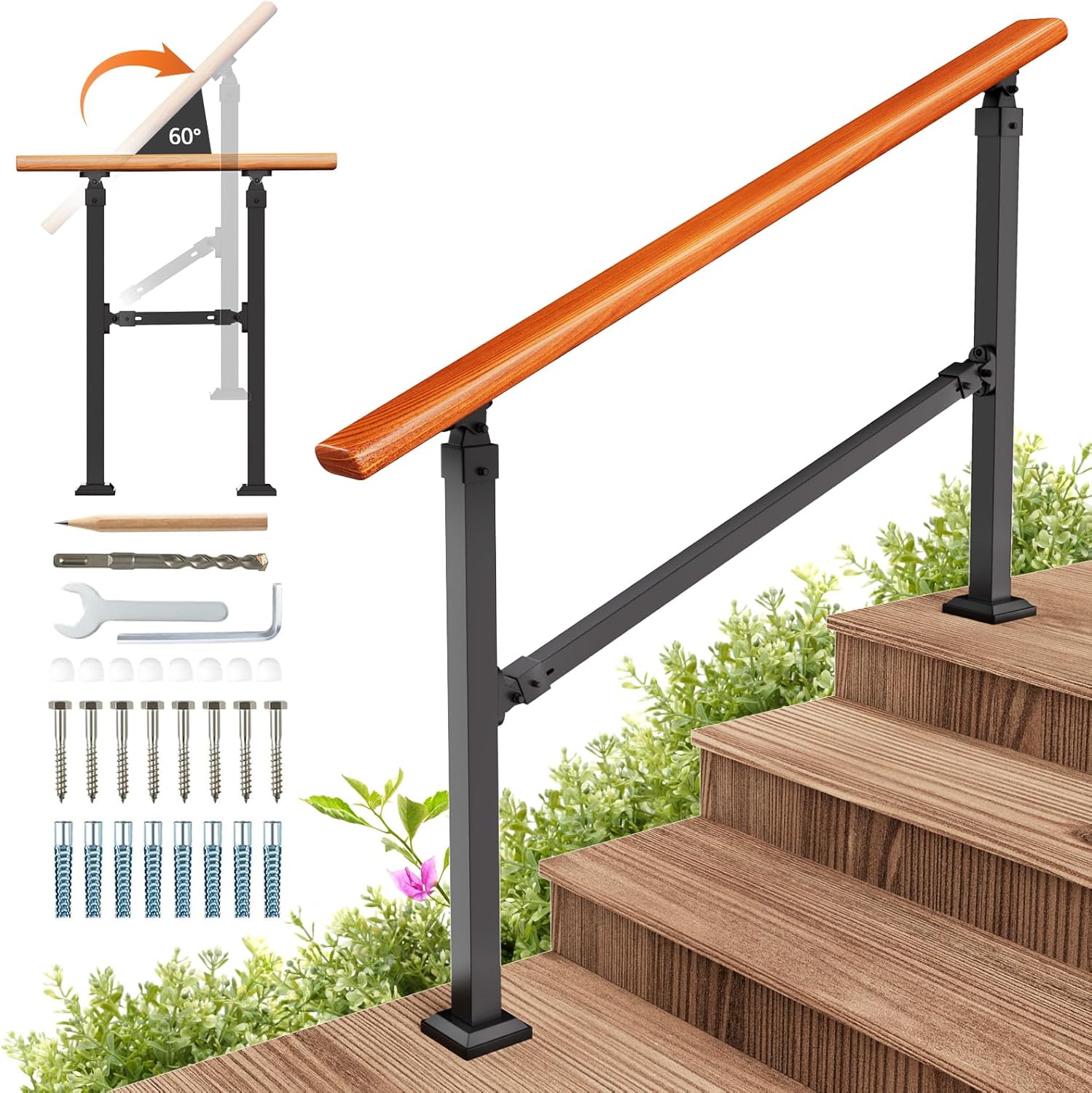 4 Step Handrails for Outdoor Steps, Indoor Stairs Railing