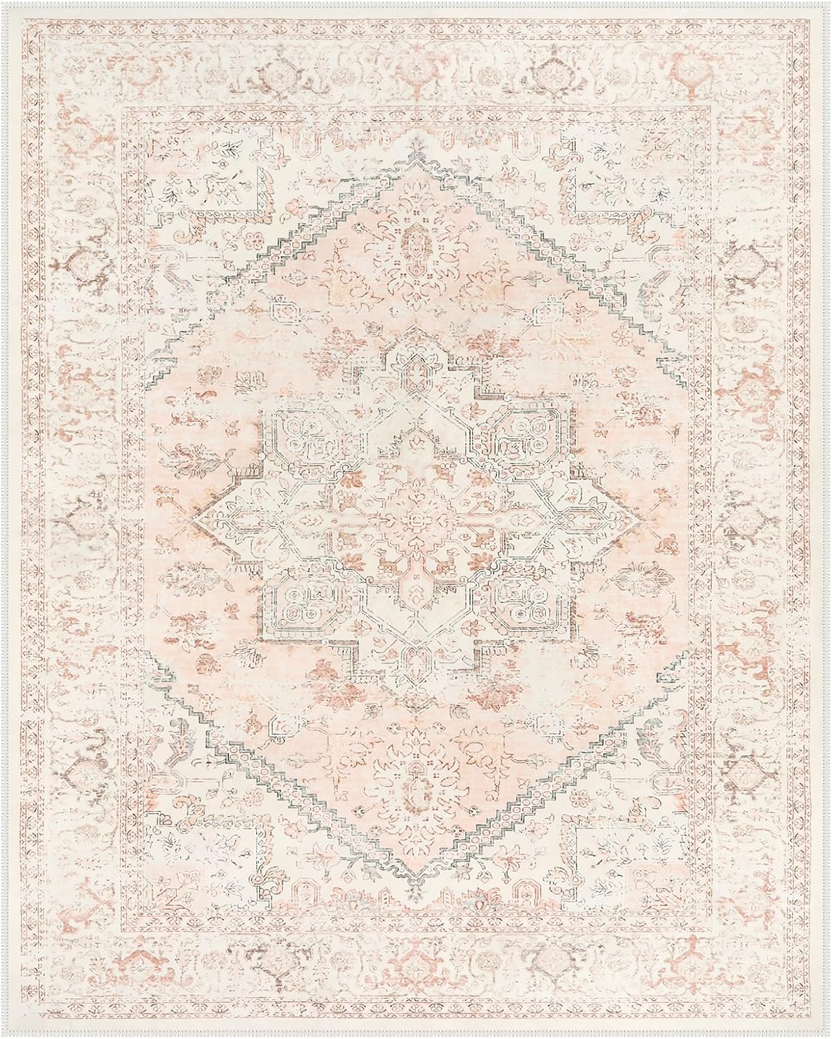 LIVEBOX Pink 10x14 Area Rug - Soft Vintage Non Slip Carpet