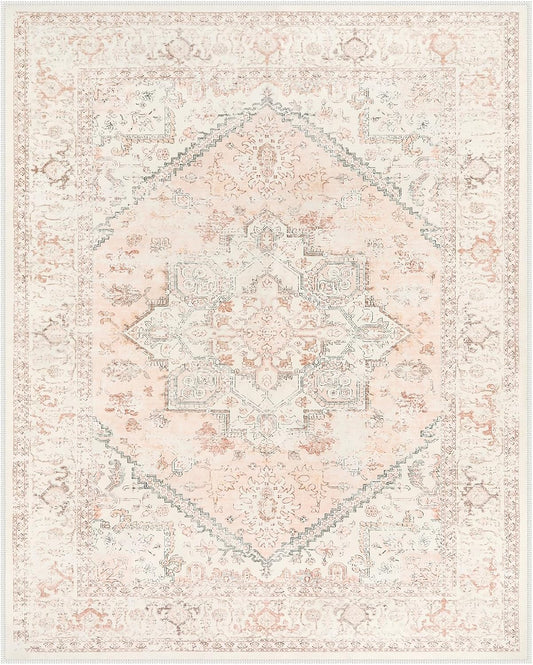 LIVEBOX Pink 10x14 Area Rug - Soft Vintage Non Slip Carpet