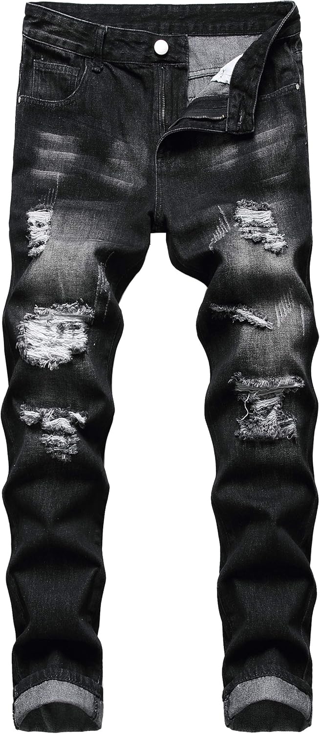 QIMYUM Mens Ripped Jeans for Comfort and Style in Denim
