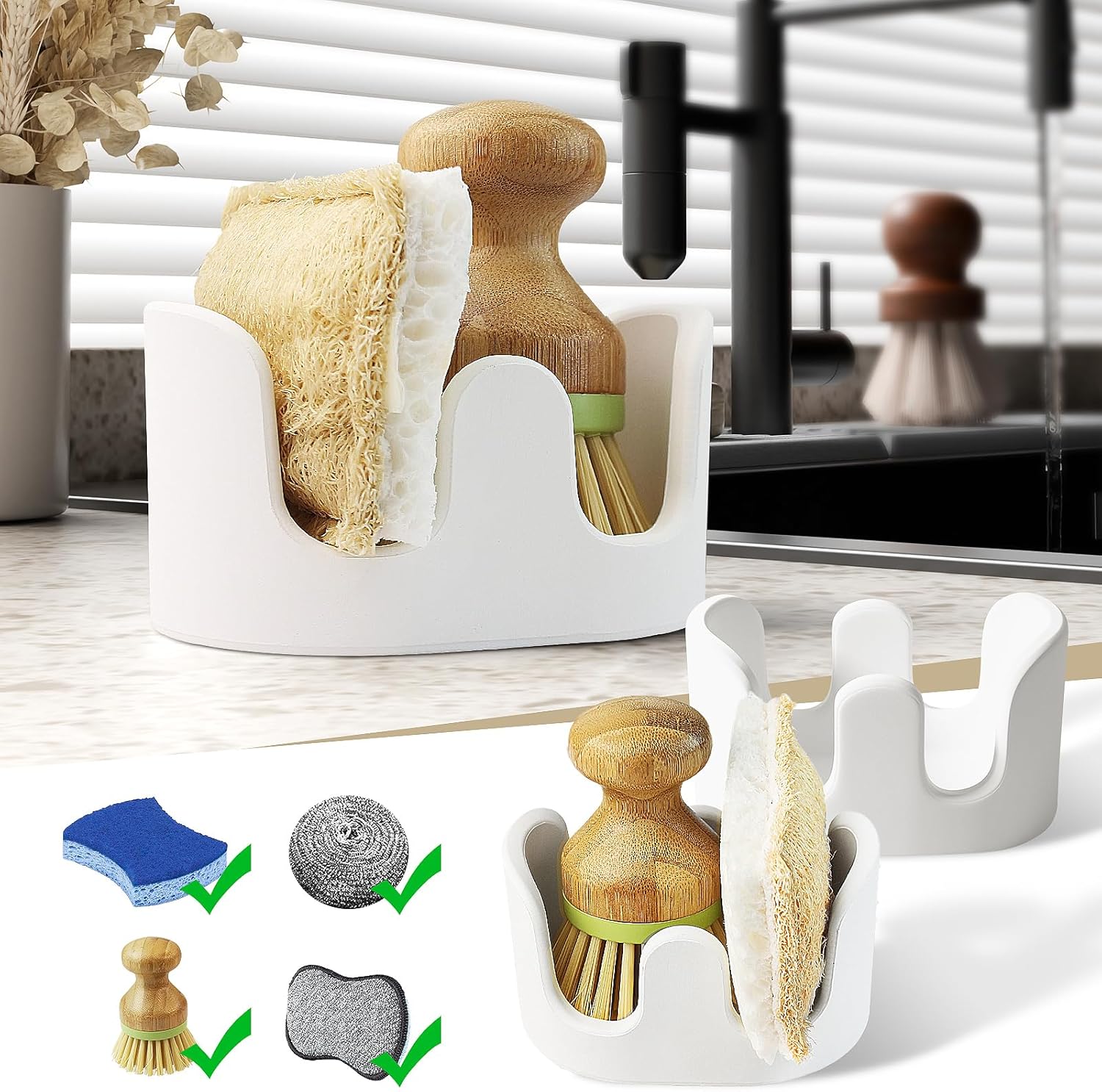 Double Sponge Holder for Kitchen Sink - Quick Dry Organizer
