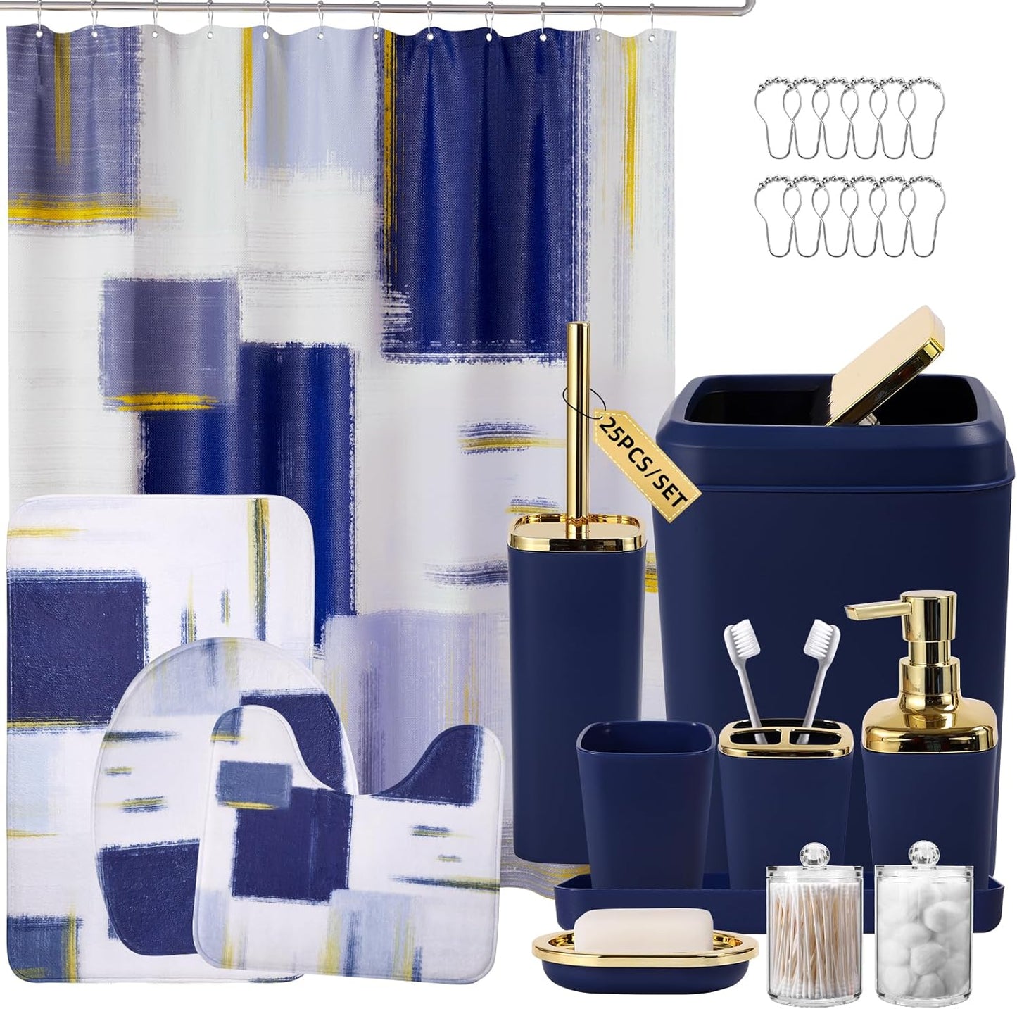Navy Blue and Gold Bathroom Accessories Set for Stylish Decor