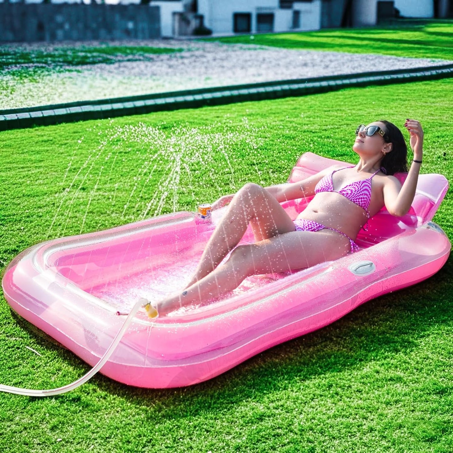 Inflatable Tanning Pool Lounger Float with Sprinkler for Summer